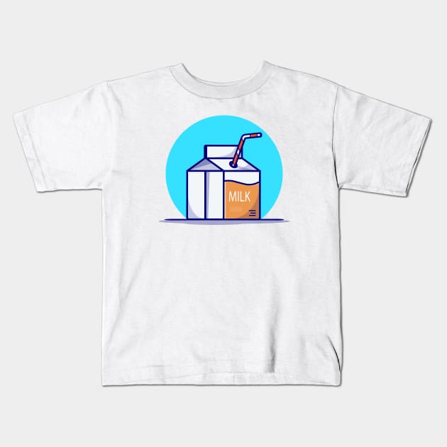 Milk Box Cartoon Vector Icon Illustration Kids T-Shirt by Catalyst Labs